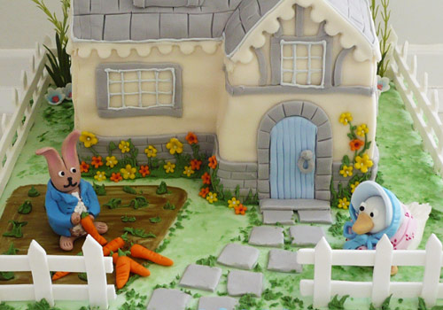 Christening Cake that looks like a house and gardens